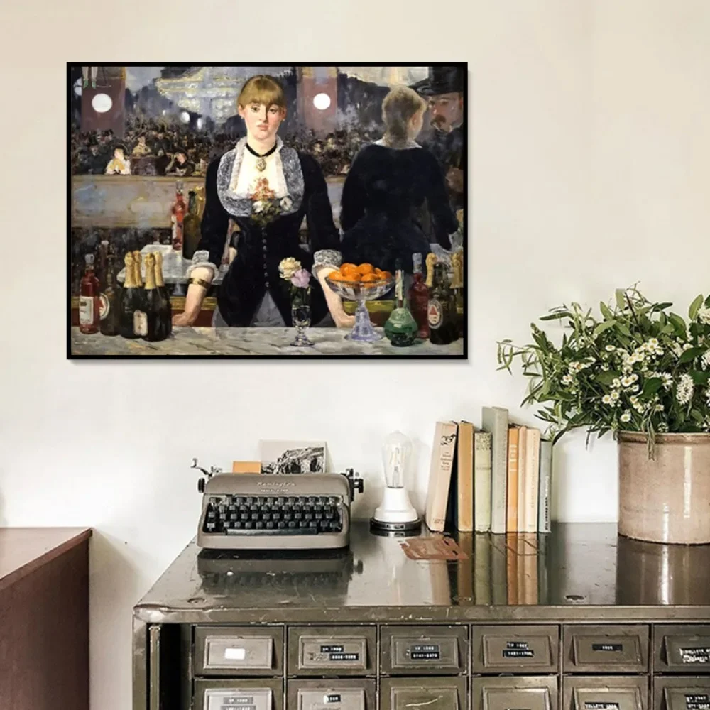 A Bar At The Folies Bergère Famous Canvas Painting By Édouard Manet French Poster Bar Maid Home Wall Art Decor