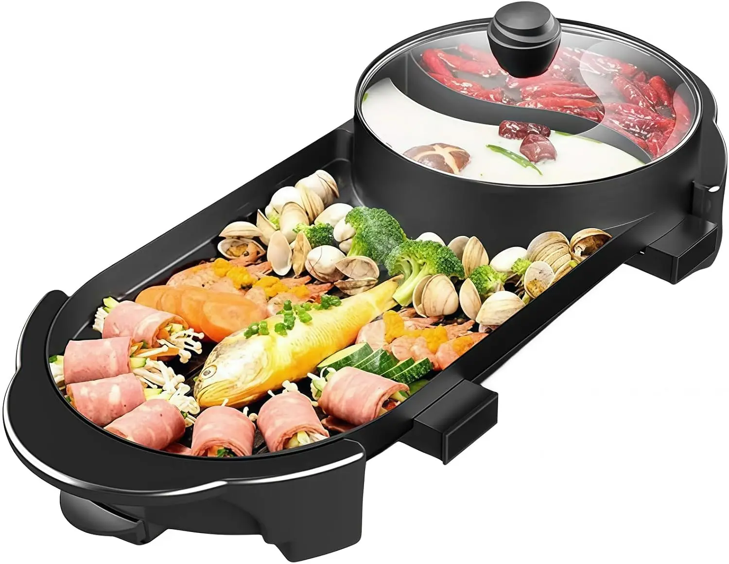 Hot Pot with Grill, Korean BBQ Grill Indoor Hotpot Pot Electric Combo, Shabu Shabu Pot with Divider KBBQ Grill Smokeless