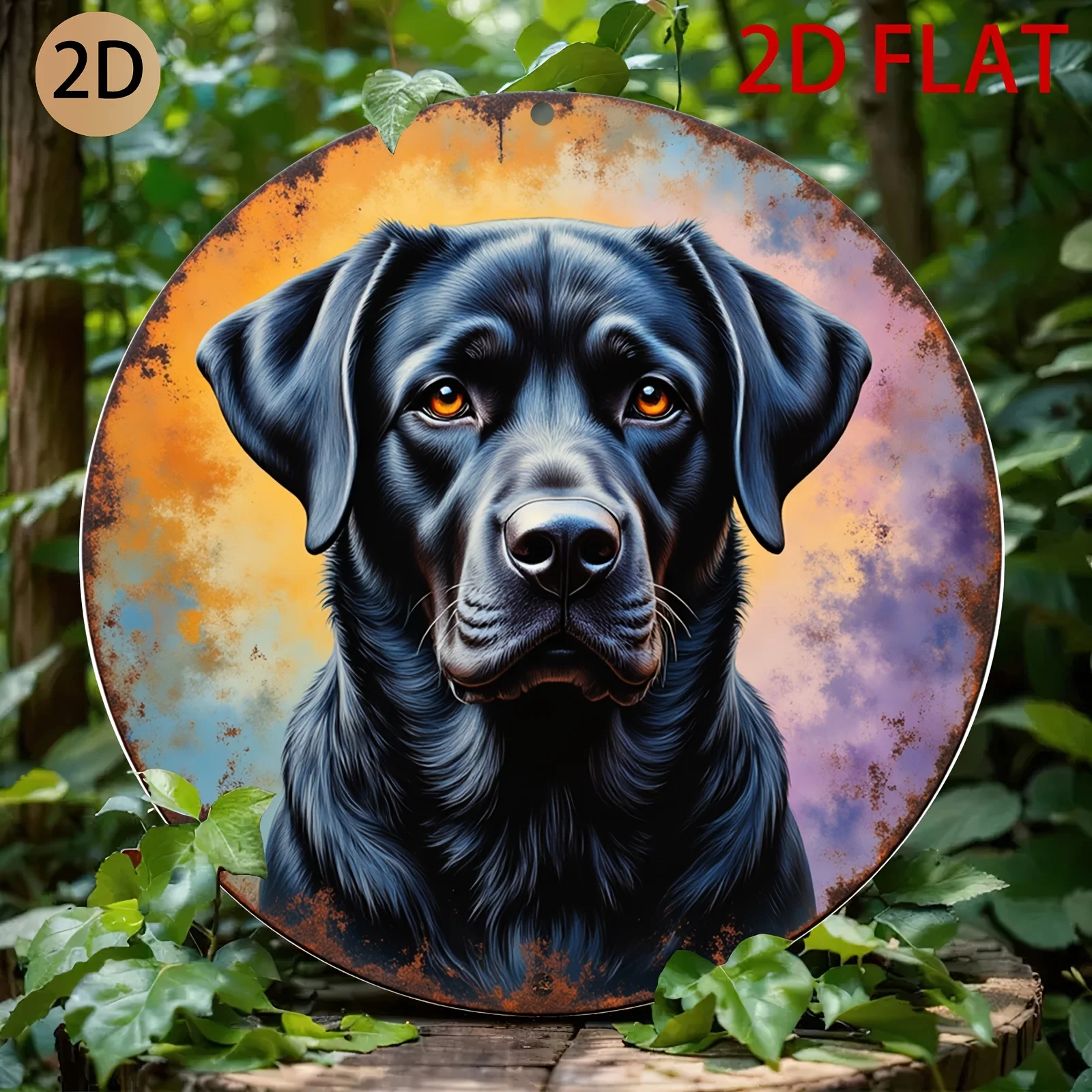 HD-Blechschild, Porträt eines schwarzen Labrador Retriever, runde Metall-Wandkunst, Haustierliebhaber-Dekoration für das Wohnzimmer zu Hause
