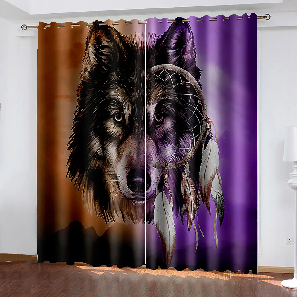 3D Printed Black Animal Wolf Tiger Leopard Shading Blackout Window Curtain for the Living Children\'s Room Bedroom Hook Decor