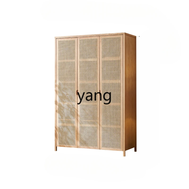 

CX Solid Wood Rattan Wardrobe Small Apartment Household Three-Door Storage Cabinet