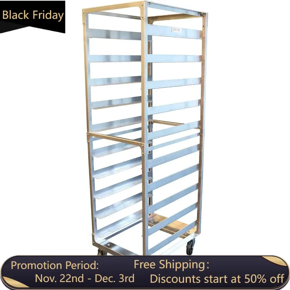 10 plates of 6-inch spaced commercial aluminum bread rack, 20.5 x 26 x 70 inches, equipped with heavy-duty board casters