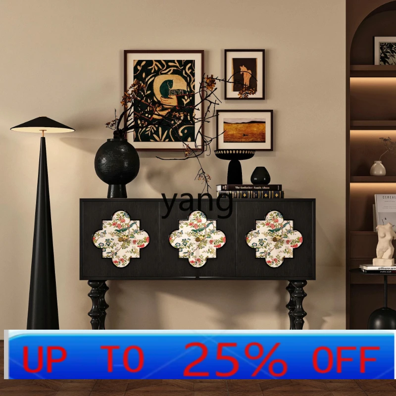 LH  home living room against the wall solid wood printing pattern display storage cabinet
