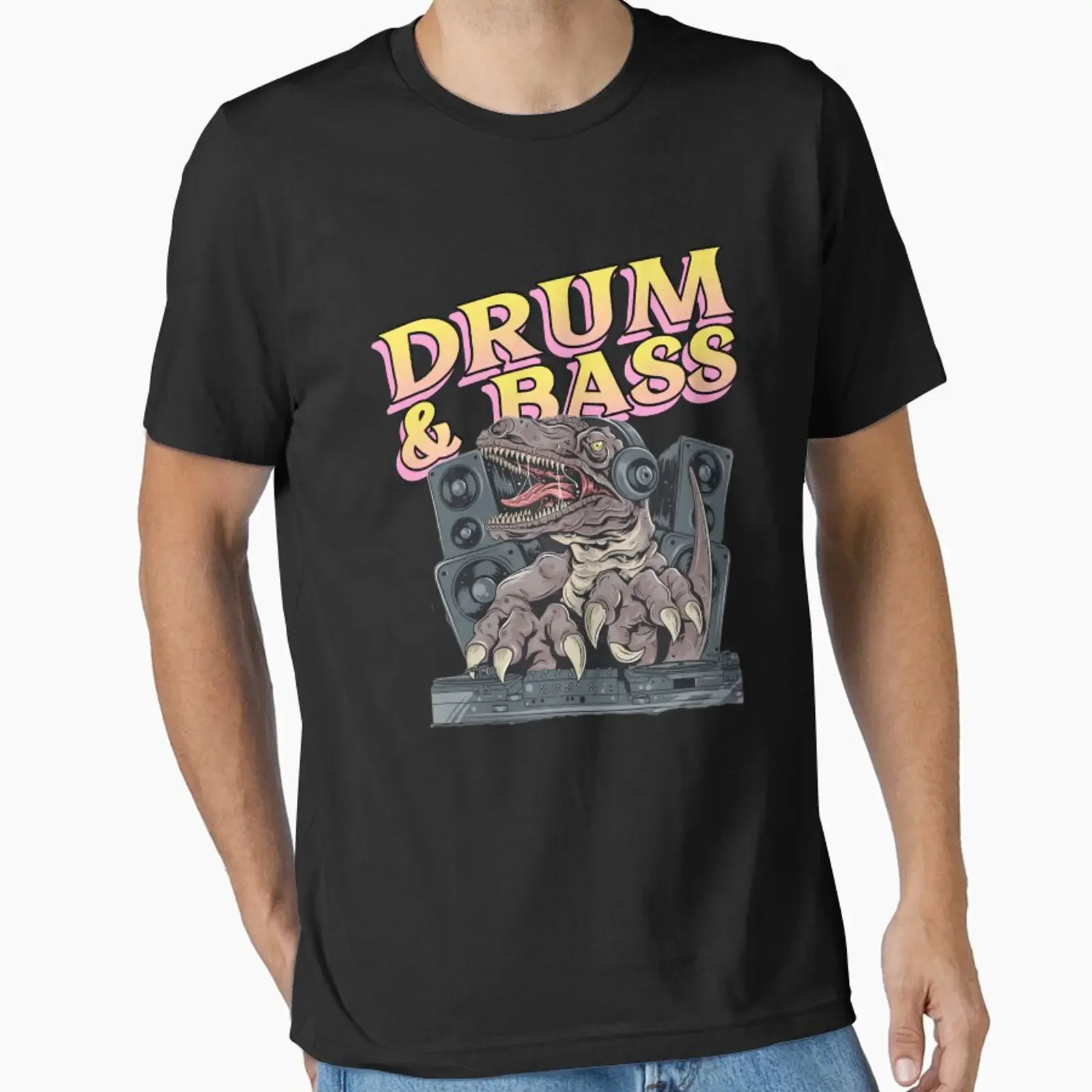 Drum Bass T rex 2 designed and sold by Discothreadz vintage Washed homme Slightly Unisex fashion Casual Stylish Soft Breathable