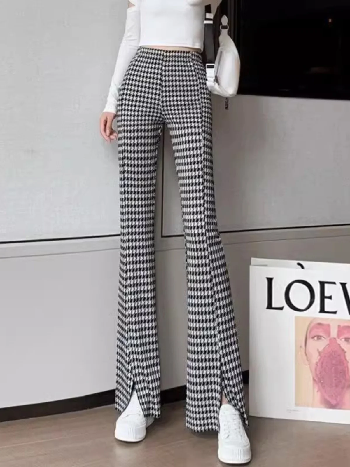 Black Asymmetrical High Waist Slimming Wide Leg Pants Spring Summer New Style Women's Casual Trousers Thin Material Nine Points