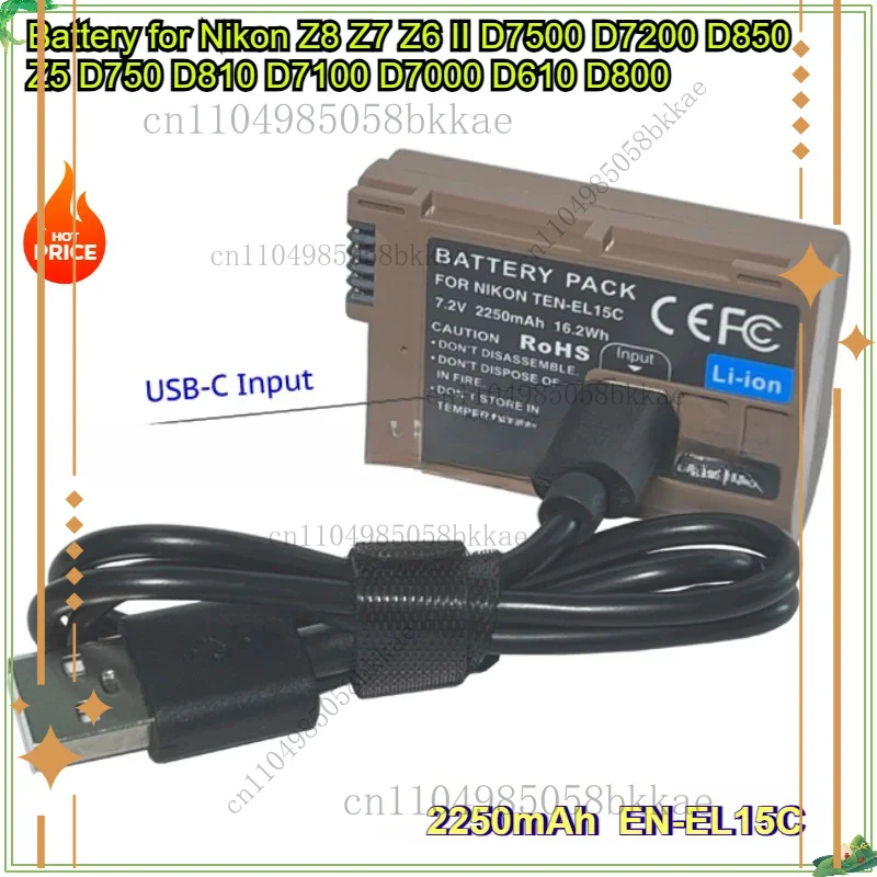 

Емкость 2250 мАч EN-EL15C EN EL15C Входной порт типа C для Nikon Z5 Z6 Z6 II Z7 Z7II D780 D850 D7500 D600 D500