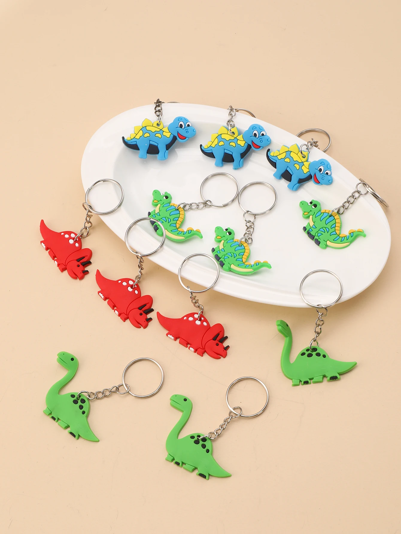 12pcs PVC Dinosaurs Keychain Cartoon Animals Pendant Key Chain purse Bag Backpack Charm Birthday Party Favor Supplies