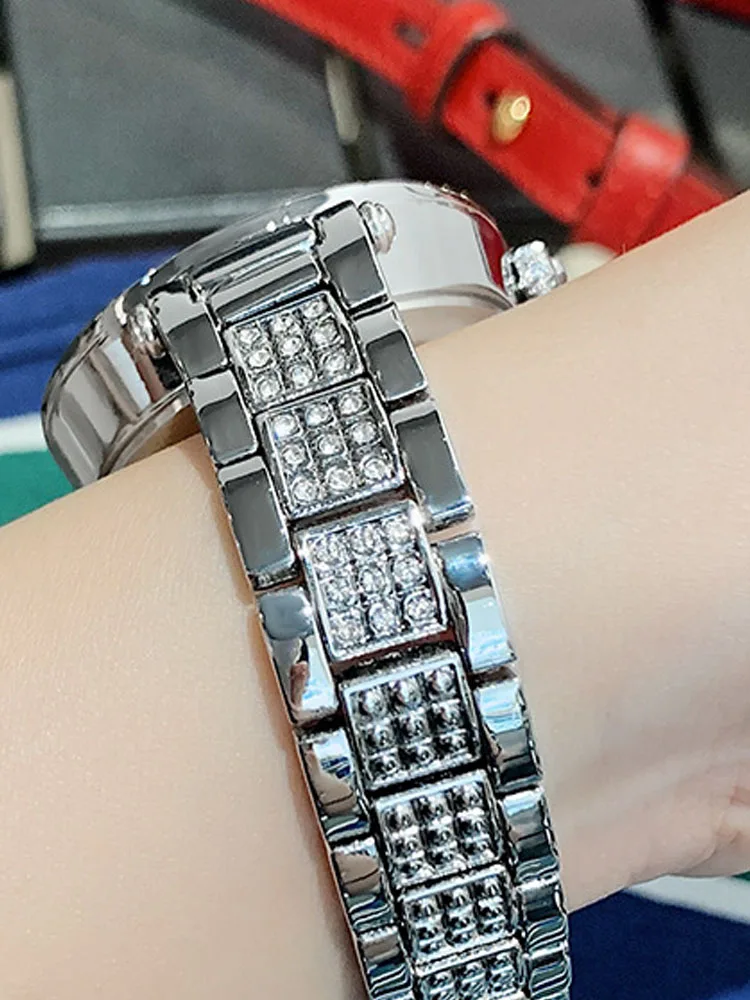 Fashion Hollow Out Design Luxury Rhinestone Ladies Wrist Watch Mechanical Wristwatch Women Steel Band Watches