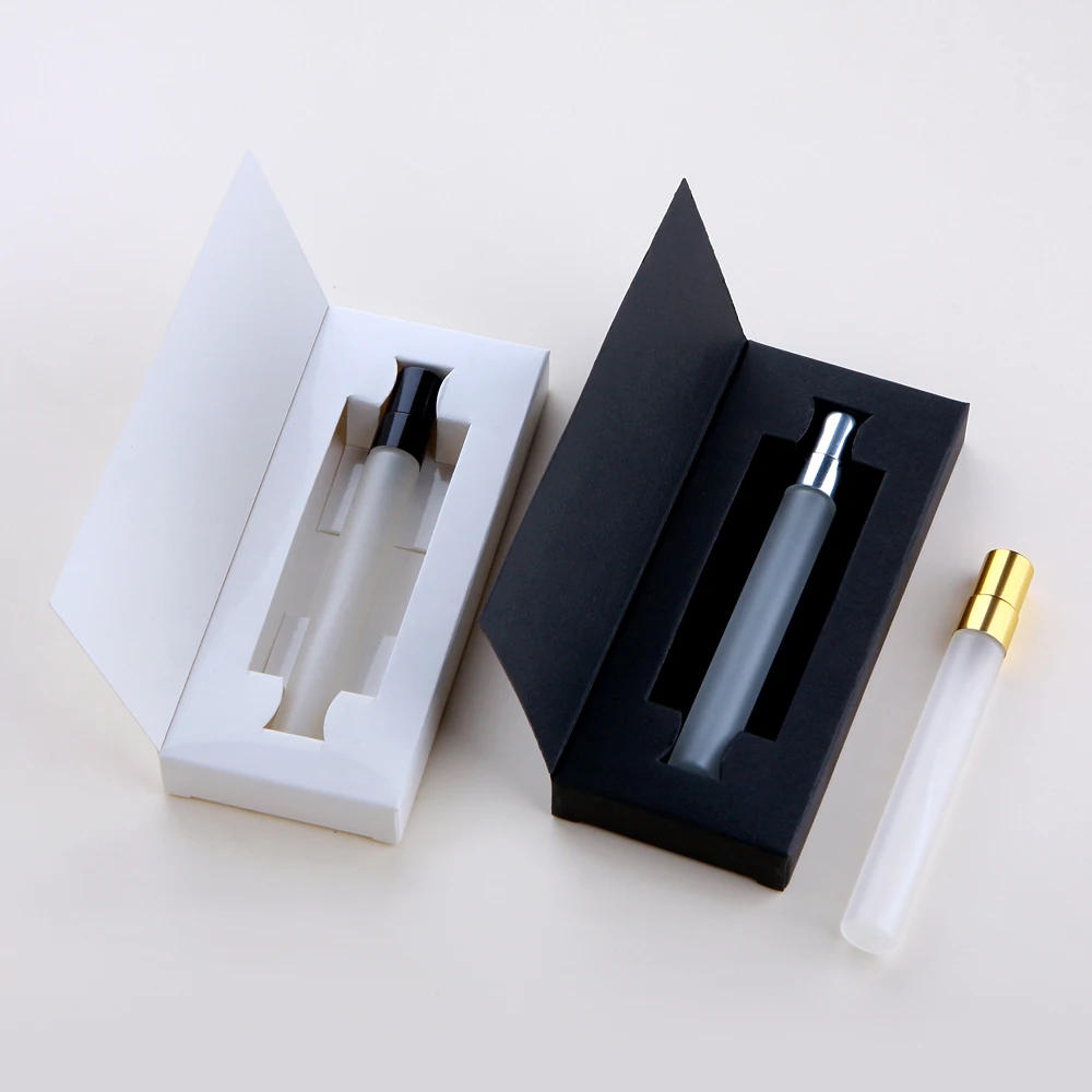 50 Pcs 10ml Frosted Perfume Bottle With Packing Box Atomizer Empty Parfum Black And White Packaging