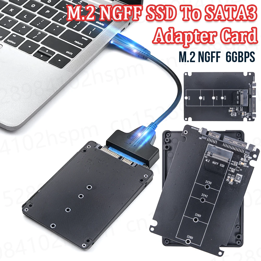 M.2 to SATA3.0 Adapter M.2 SATA Protocol SSD Adapter 2 Port NGFF M.2 B Key to SATA 3.0 6Gbps M2 to SATA Converter Card Case