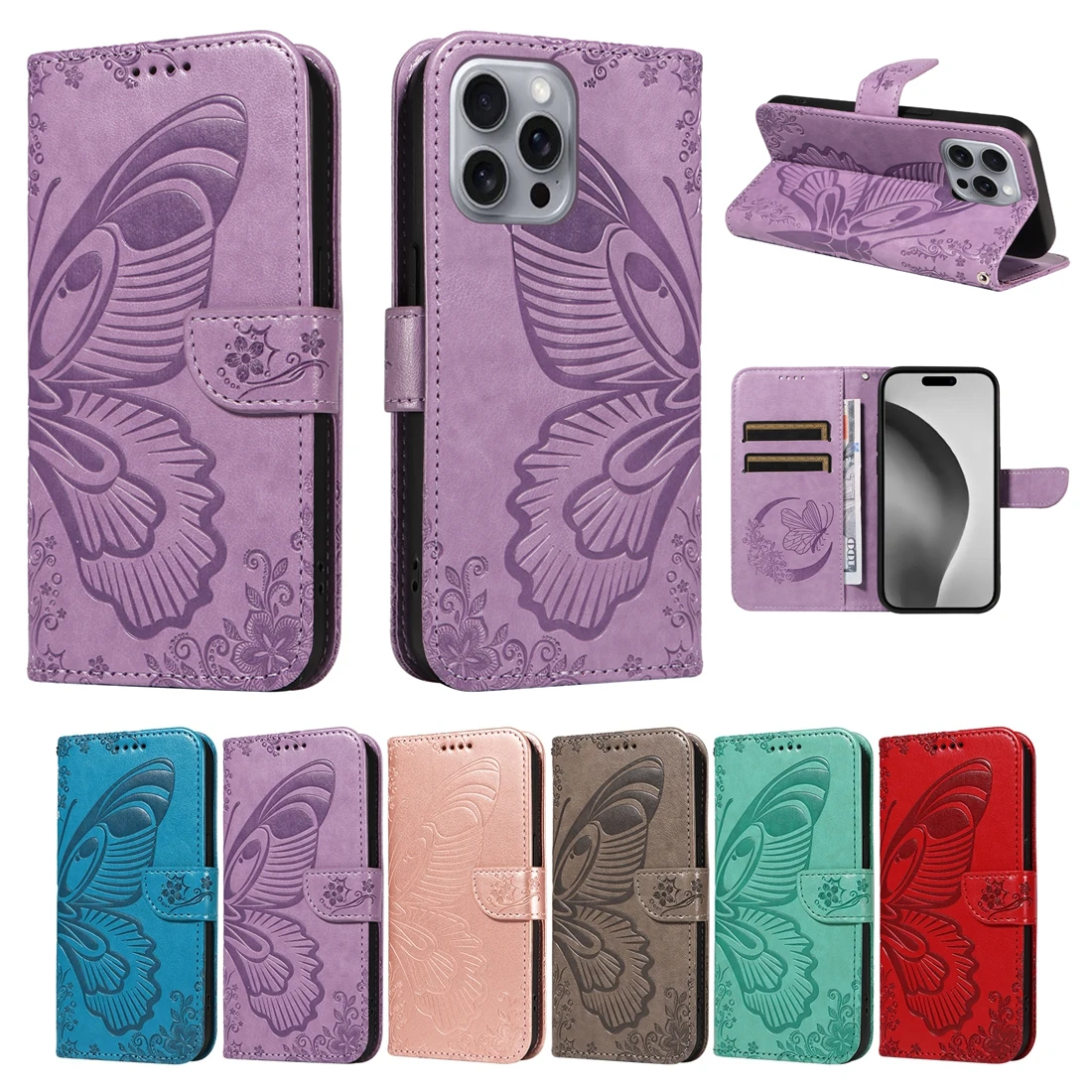 Brieftasche Taschen Flip-Cover Fall für iPhone 16 15 14 13 12 11 Pro Max Plus 16Pro 15Pro magnetische Leder Telefon Fällen gedruckt Schmetterling