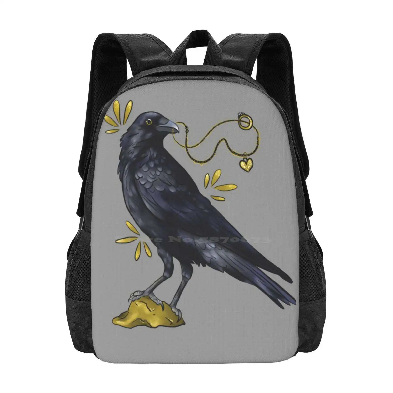 Crow With Golden Eye Large Capacity School Backpack Laptop Bags Crow Jewelry Golden Jewels Locket Nature Bird Wieskunde Dutch