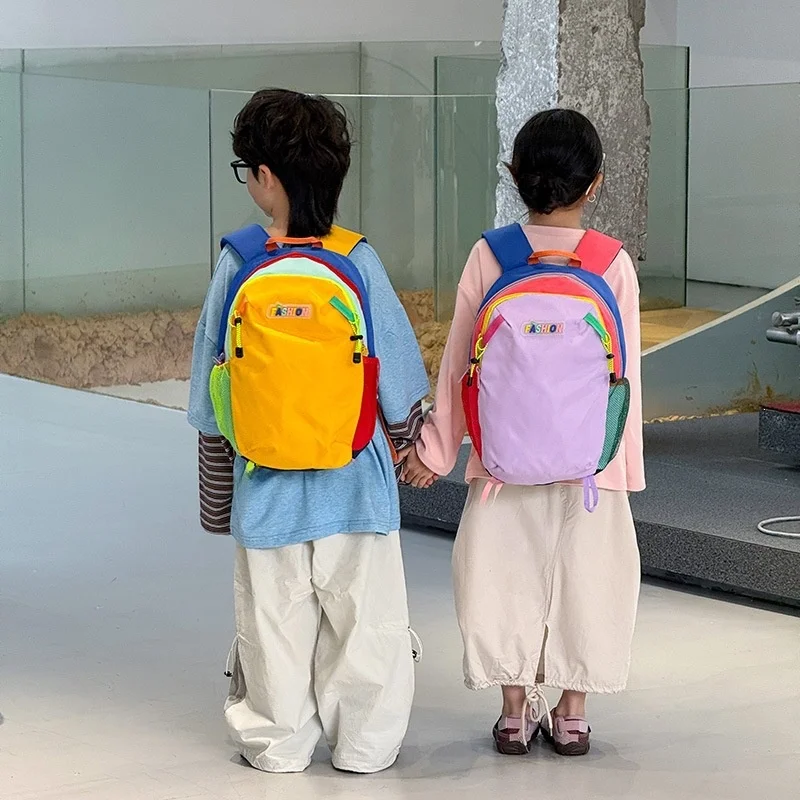 Children's Contrast Color Backpack High Aesthetic Value Girls Boys Rainbow Fashion Casual School Bag Travel Outdoor Double ...