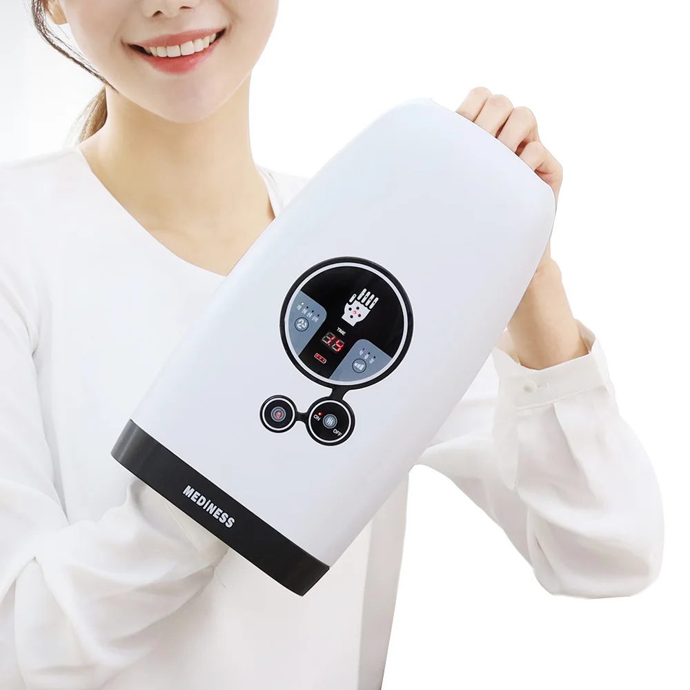 

Беспроводной электрический ручной массажер MEDINESS, сжатие воздуха, 3-уровневый горячий компресс, массажер для акупунктурных точек на ладони, помогает онемение пальцев