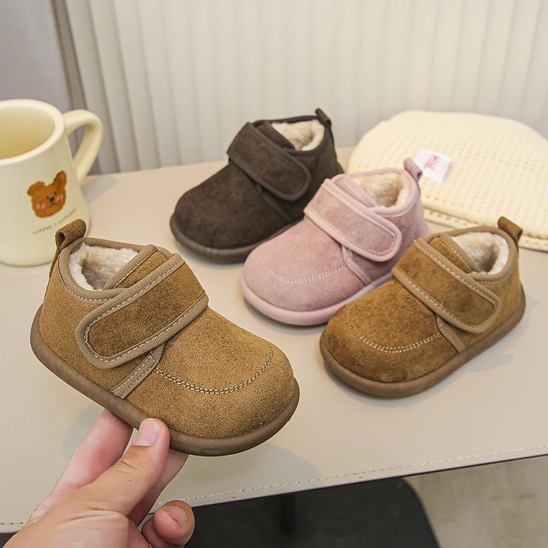 

Baby Walking Shoes Retro Soild Color Kids Casual Shoes Versatile Hook&loop 2025 Winter New Boys Girls Flat Shoes Suede Warm Soft