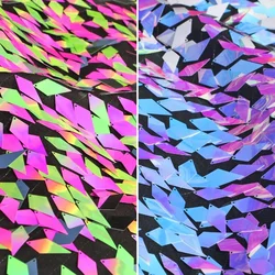 Sequin Bead Mesh Fabric Blue Pink Illusory Color Fluorescent Green for Stage Costumes Designer Diy Sewing Material Cloth