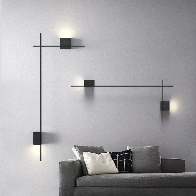 

Vintage wall lamp Simple Designer Long Strip square lamp Living Room Background Wall Deco Light Hotel Corridor black wall light