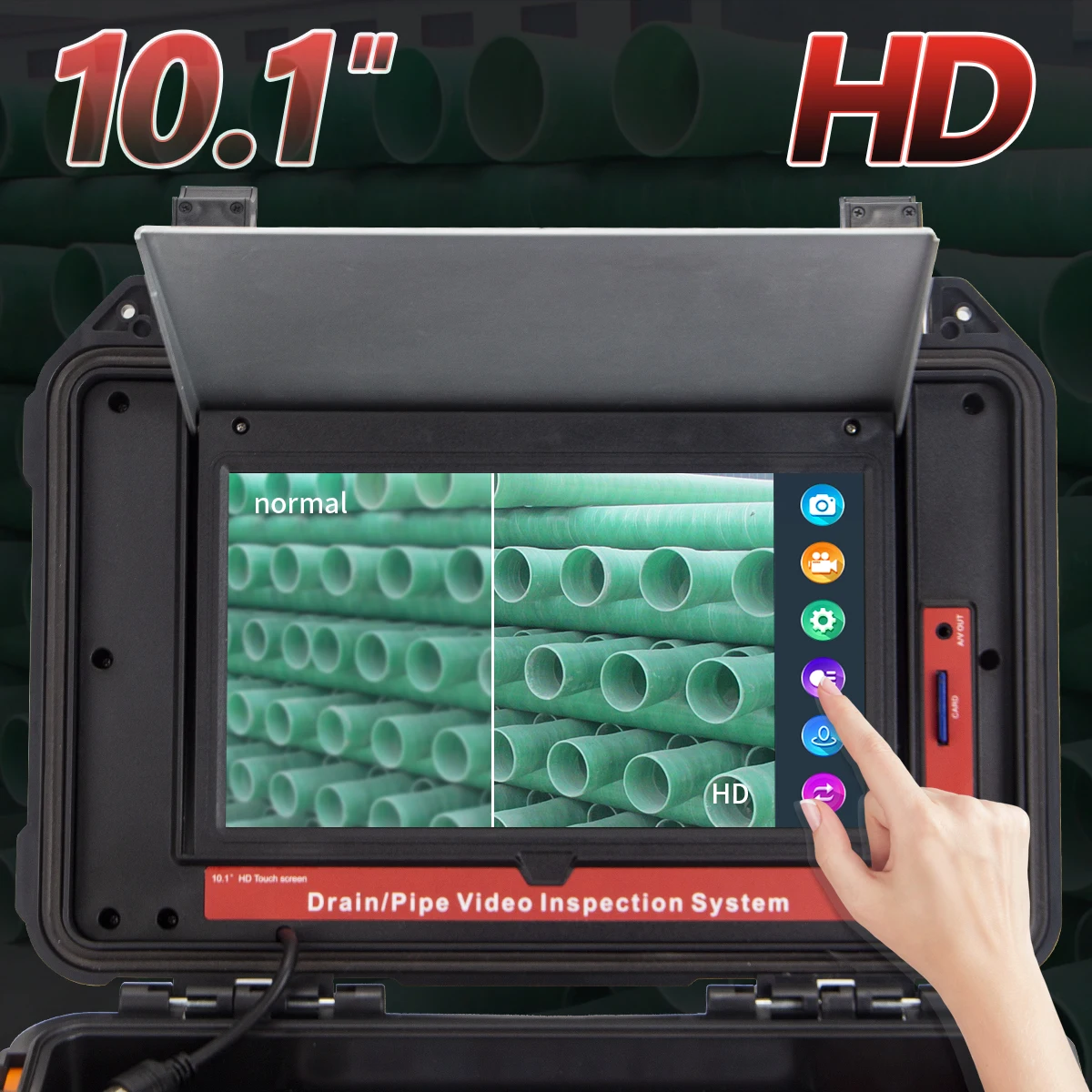 شاشة 10.1 بوصة HD 1080P تعمل باللمس، 512 هرتز Sonde التسوية الذاتية 512 هرتز محدد كاميرا المجاري عداد أمتار 8 جيجابايت DVR فحص أنابيب الفيديو