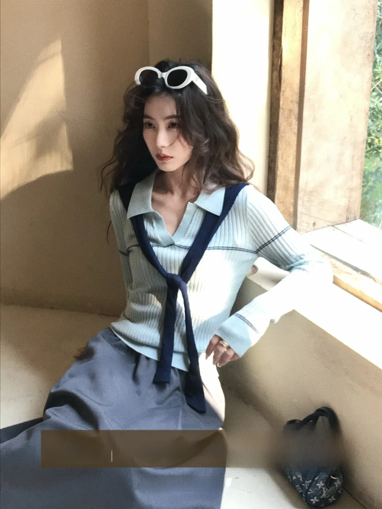 

New Arrival ort Knitted Ne Sweater Color Blo Design Soft Polyester Blend Korean Sle Commute Faion Women's Top