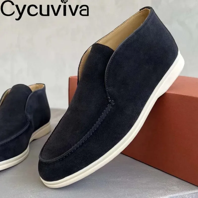 Hot Sale Suede High Top Loafers Men Shoes Rubber Sole Casual Comfort Flat Shoes Male Autumn Male Driving Holiday Open Walk Shoes