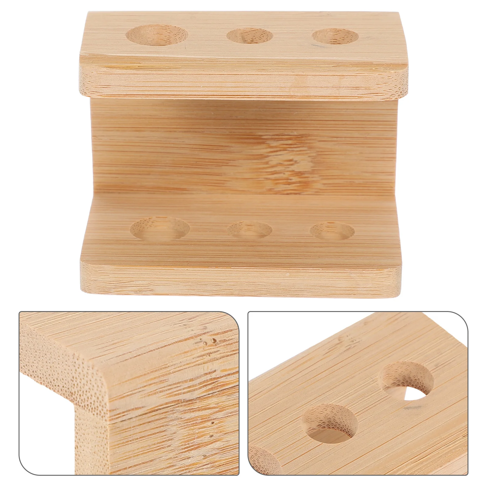 

Desktop Toothbrush Holder 3 Hole Bamboo Countertop Organizer for Bath Electric Toothbrushes Makeup Brushes Pen Storage Stand