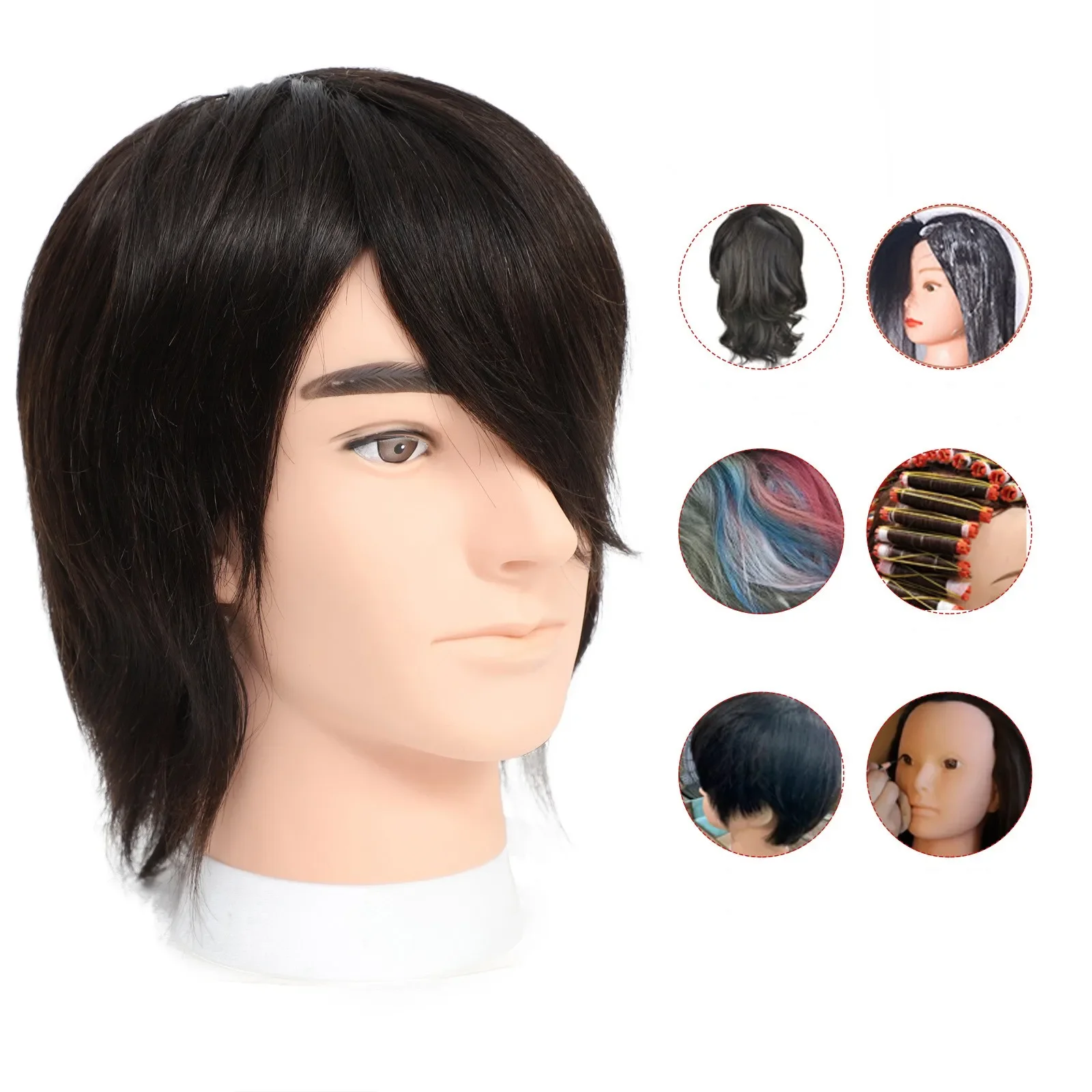 100% Real Human Hair Man Hairdresser Head Manequin for Wigs Professional Style Styling Natural Hair Mannequin Heads For Salon