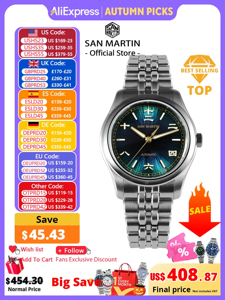 San Martin New 39mm Gada Watch Chinese Style Original Design Sunburst JianZhan Miyota 90S5 Men Dress Automatic Mechanical SN0144