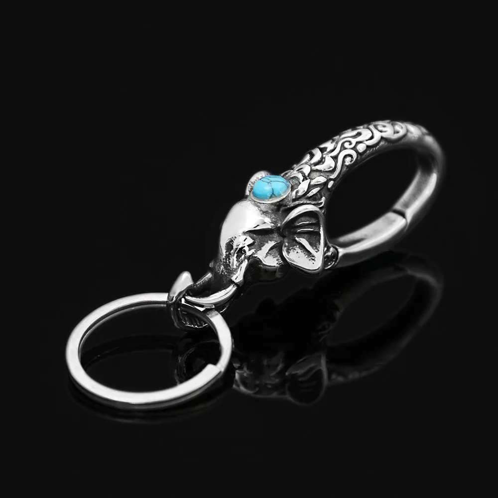 Stainless steel men's personalized creative elephant keychain retro small gifts car keychain pendant accessories ring ring