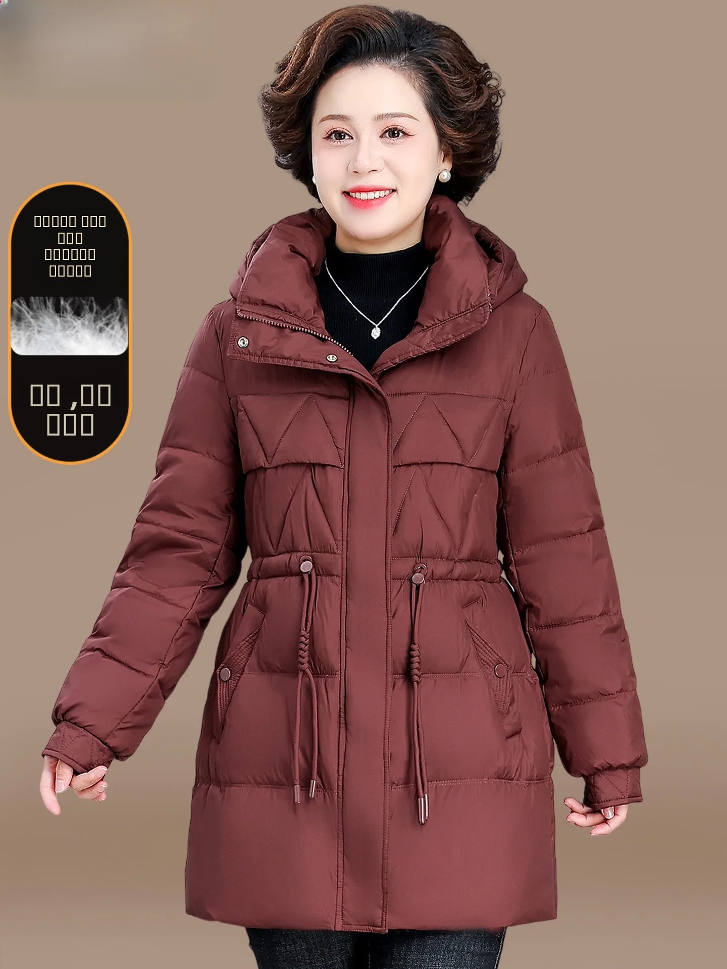 

Зимнее модное пуховое пальто средней длины для женщин старше 50 лет, красное хлопковое пальто на Новый год, теплое, ветрозащитное, на молнии