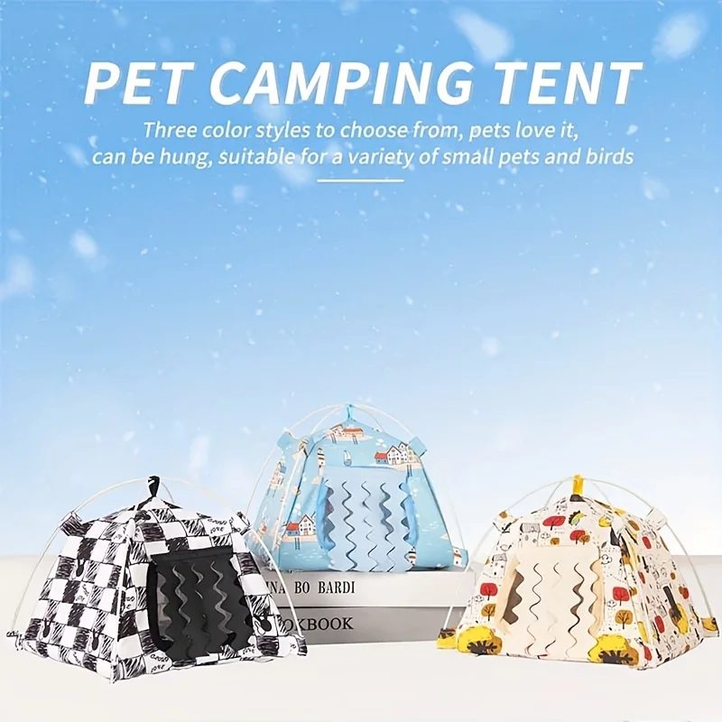 Cartoon Print Small Animal Tent Shelter Sturdy Support Frame Privacy Nest Bed for Hamsters Gerbils Mice Small Pet Cage Decor