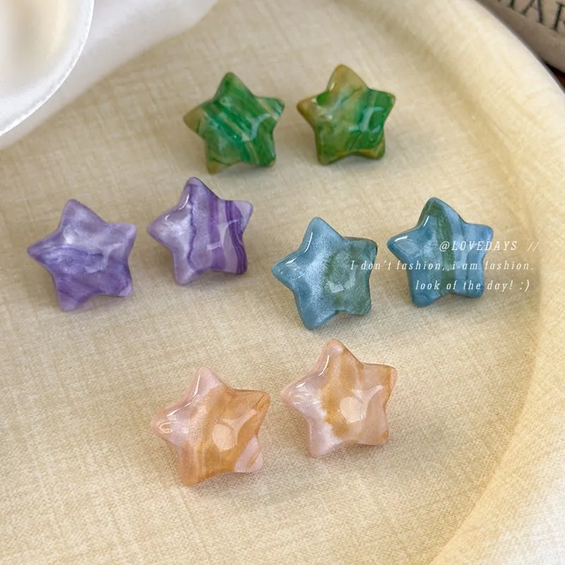 Blending Glitter Water Ripple Star Stud Earrings Jelly Resin Premium Cute Sweet Lightweight Daily Jewelry High Quality