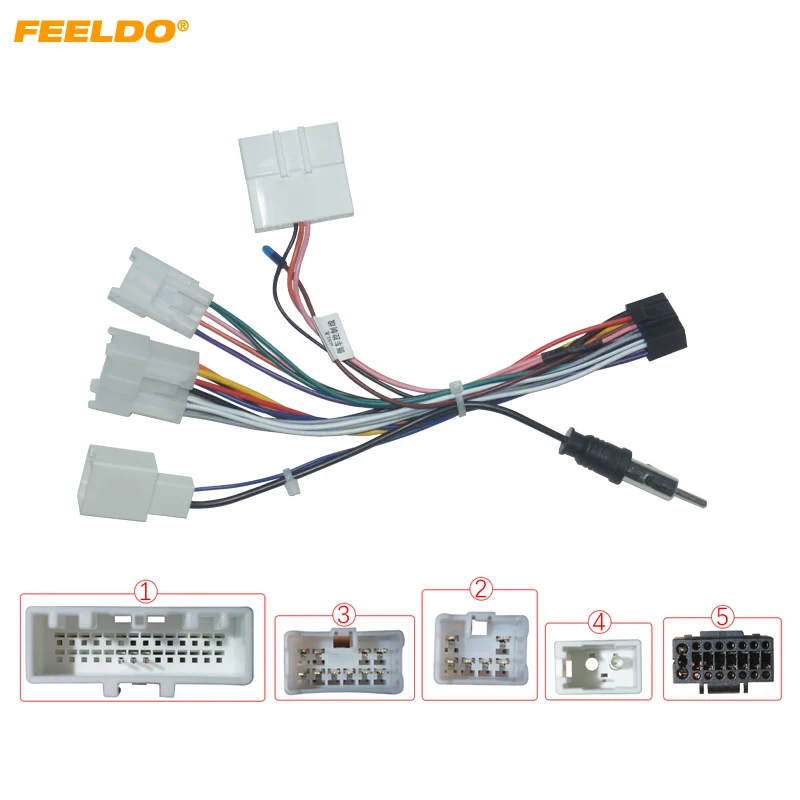 

FEELDO 16P Car Head Unit Wire Harness Adapter For Toyota OEM Car Radio Harness With 4-Terminal #HQ2017