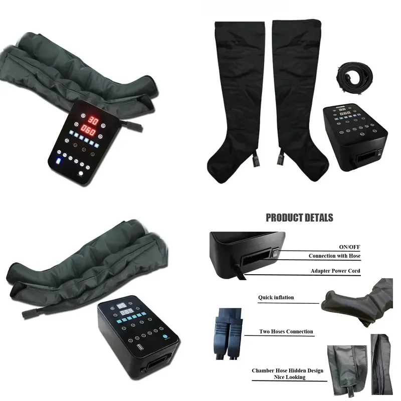 6-Chamber Air Compression Leg Massager with LCD Screen for Foot and Calf Therapy Wraps for Circulation Recovery