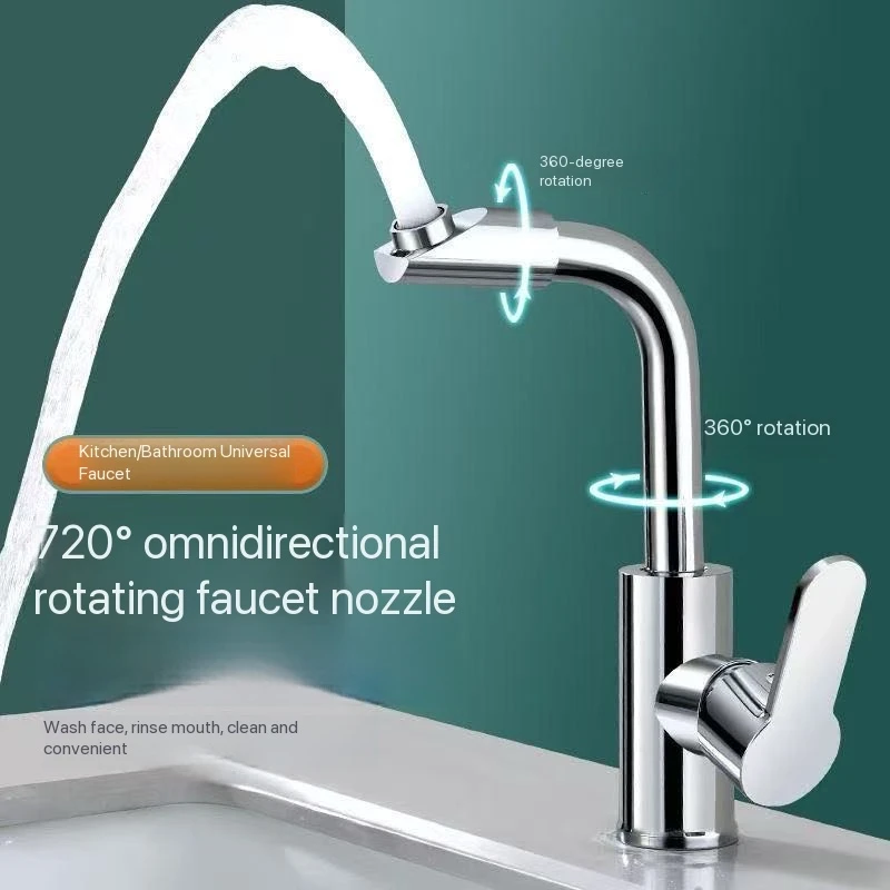 Household Hotel Project Kitchen Bathroom Public Toilet Washroom 360-Degree Rotating Flip-Up Hot and Cold Water Faucet Washbasin Sink Basin Bathroom Cabinet Sink Faucet New Modern Technology Faucet