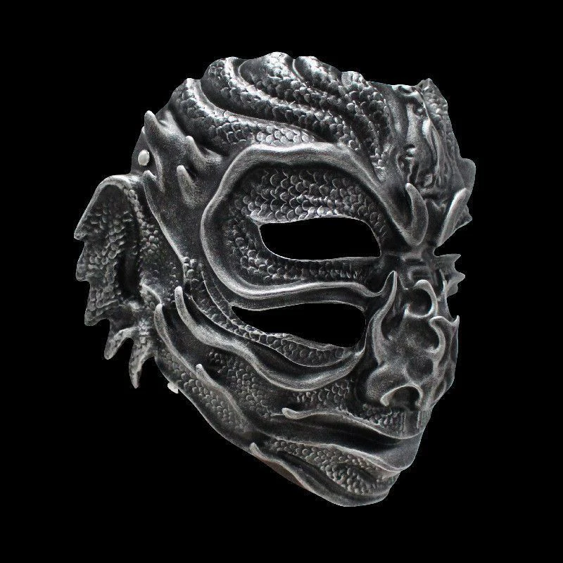 Halloween Mysterious Demon Resin Mask Chinese Ancient Hanfu Style Dragon Mask Cosplay Costume Accessory for Party Stage Show 2