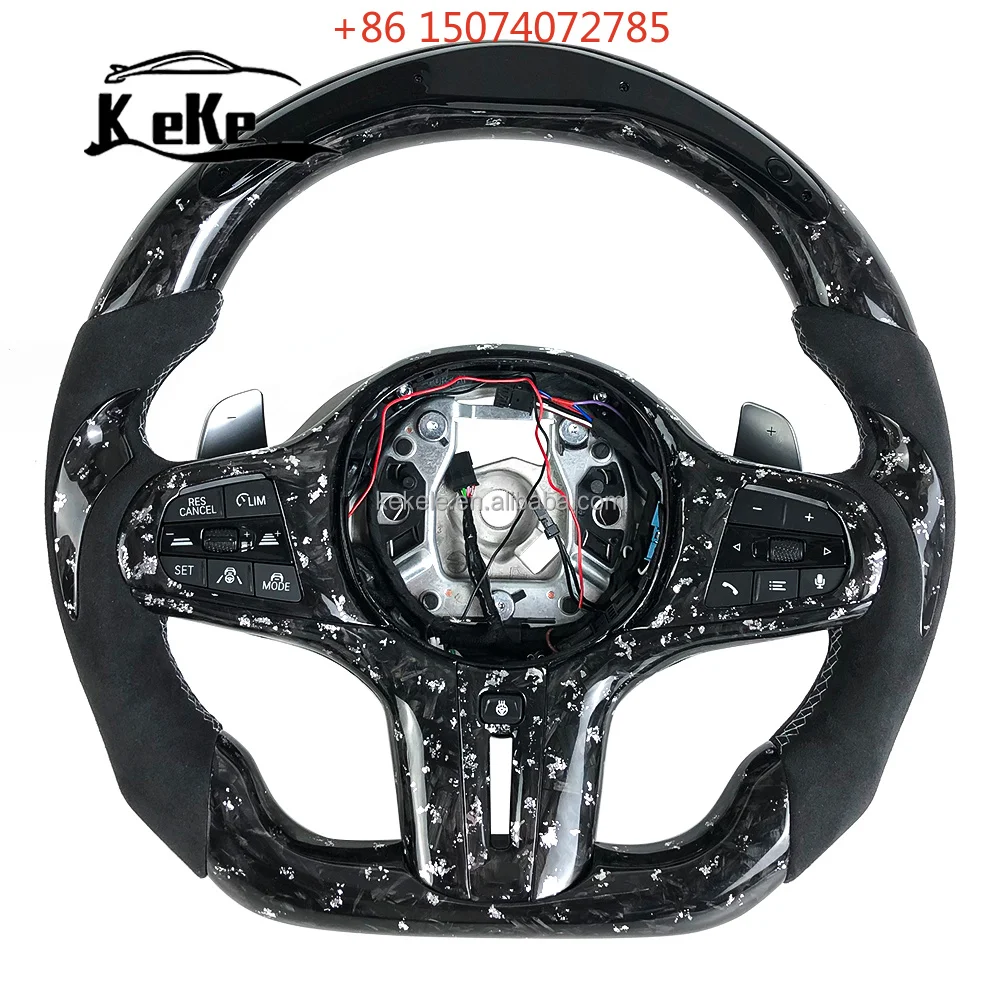 Customized Silver Forged Carbon Fiber Steering Wheel with LED Display for G30 540 G80 M3 X7 G07 G20 330i 328ix