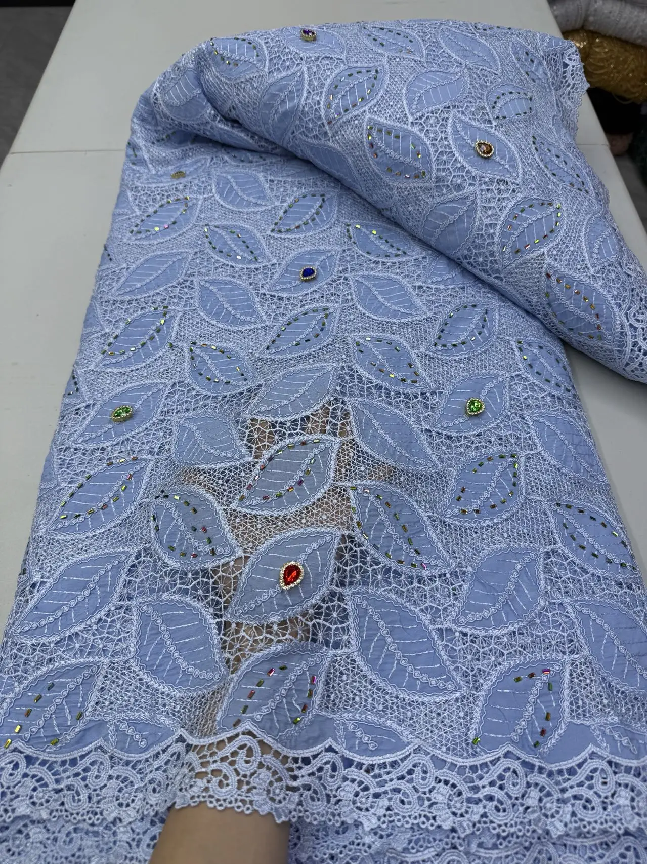 African Stones Water Soluble Lace Fabric 2026 High Quality Nigerian Guipure Cord Lace For Women Wedding Dresses Sew Material