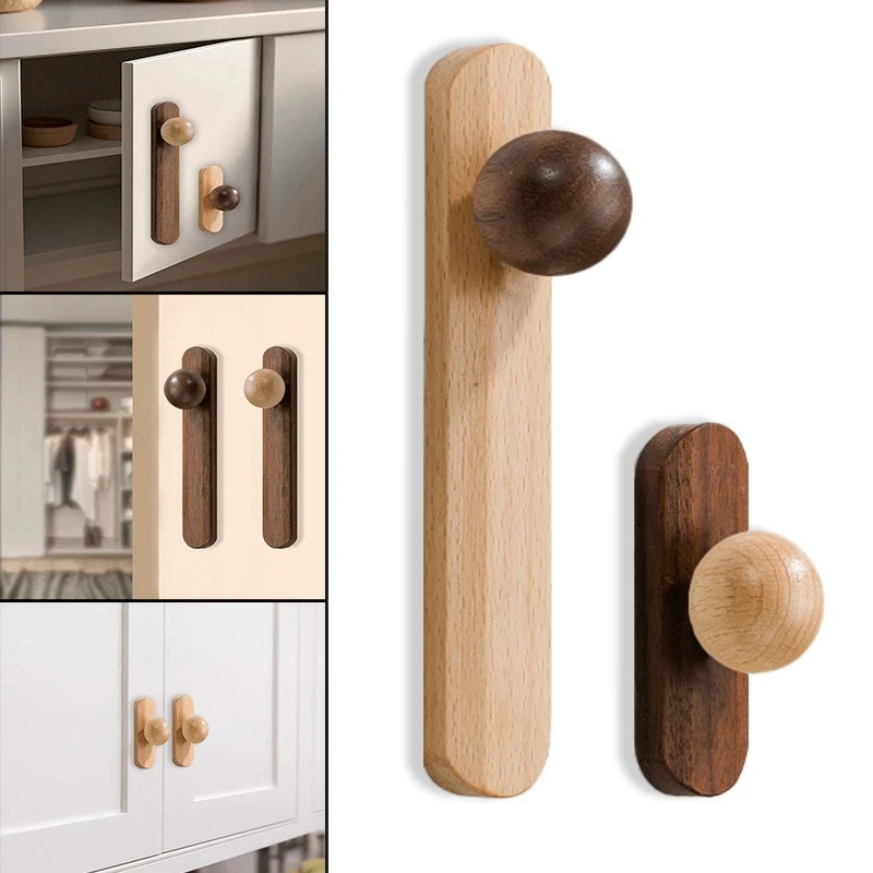 

Nordic Walnut Wood Cabinet Handles Minimalist Round Drawer Pulls Premium Solid Wood Knobs for Wardrobe Kitchen Cabinets