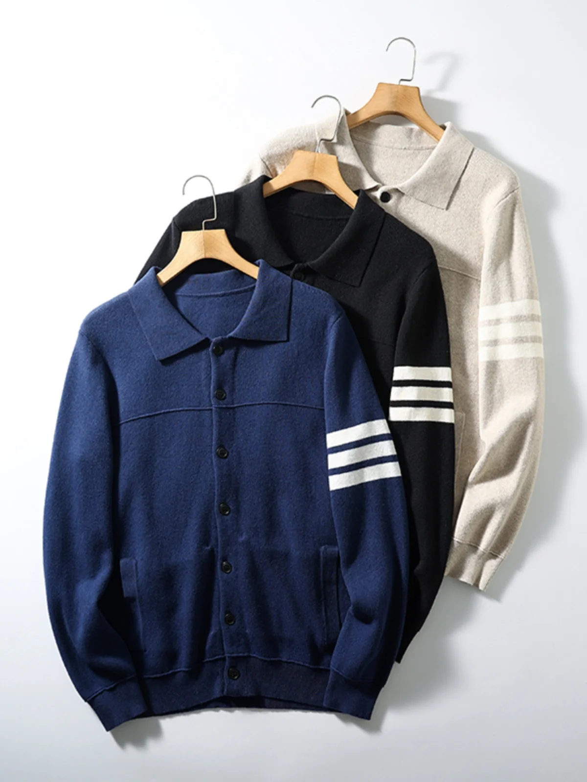 

Ультрамягкий комфортный мужской вязаный кардиган с открытым передом, осенне-зимний, в полоску, с модными вставками, городской стиль, длинный рукав, пальто