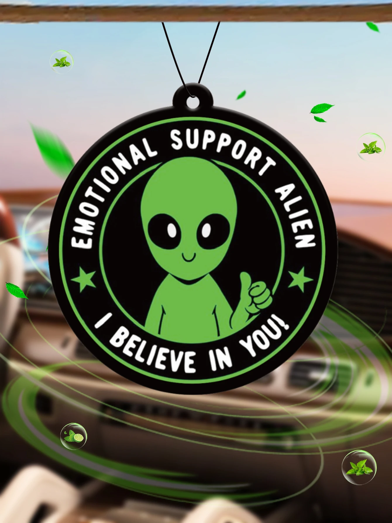 Emotional Support Alien Alien Scented Bahamian Sea Breeze (Romantic Fragrance) Neutral Car Perfume and Non-Toxic Air Freshener |   Natural Essential Oils and Aromatherapy Scent Tablets (Noroili/Grapefruit/Cedar) |   Hanging Type and Dual-Purpose with Vent Clip |   Long-Lasting Fragrance for 60-90 Days |   Deodorize and Purify the Air |   Suitable for Use in Cars, Homes, Wardrobes, and Bathrooms. |   Cartoon Animation Design |   Same Fragrance as the One in the Store.