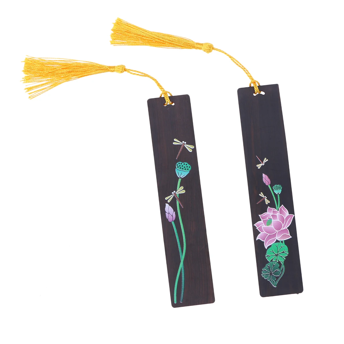 

2 pcs Wooden Chinese-style Chinese-Style Bookmark Lotus Dragonfly Handmade Tassel Bamboo Bookmarker Students Use