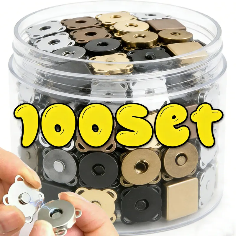 100/1Sets New Metal Magnetic Snap Fasteners Clasps Buttons for Handbag Purse Wallet Clothes Bag DIY Craft Sewing Accessories