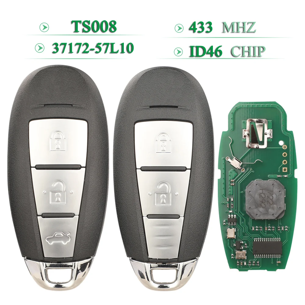 Jingyuqin TS008 433MHz PCF7952 ID46 37172-71L10 Smart Car Key For Suzuki Swift Kizashi 2010-2018 2/3Button Remote /57L11 No logo