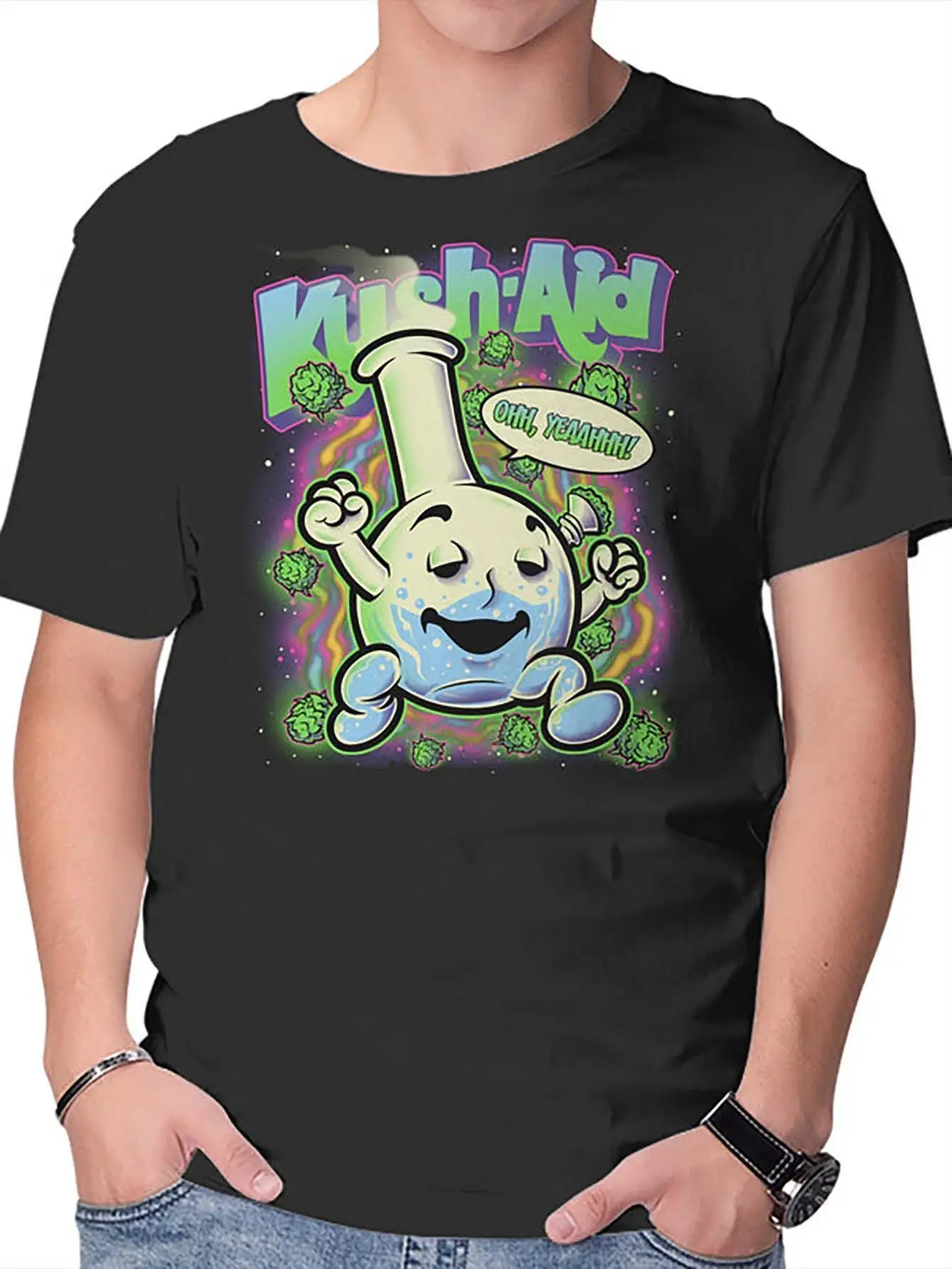 

KUSH AID 423896 Коллекция забавных мужских футболок с короткими рукавами и принтом, черная TFY