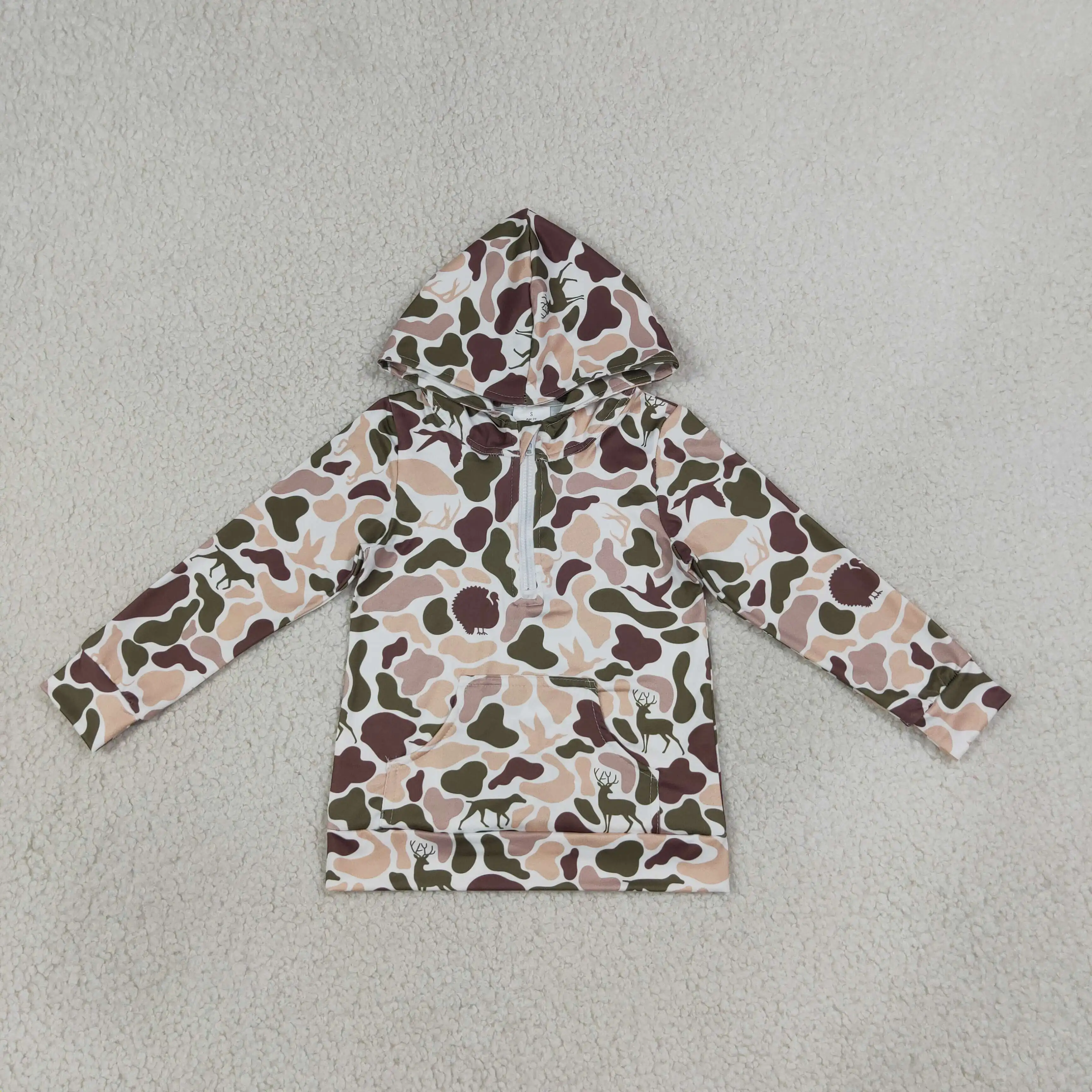 Wholesale Infant Baby Boys Long Sleeves Clothing Shirt Toddler Children Camo Hoodie Zipper Pullover Kids Ducks Dogs T-shirts
