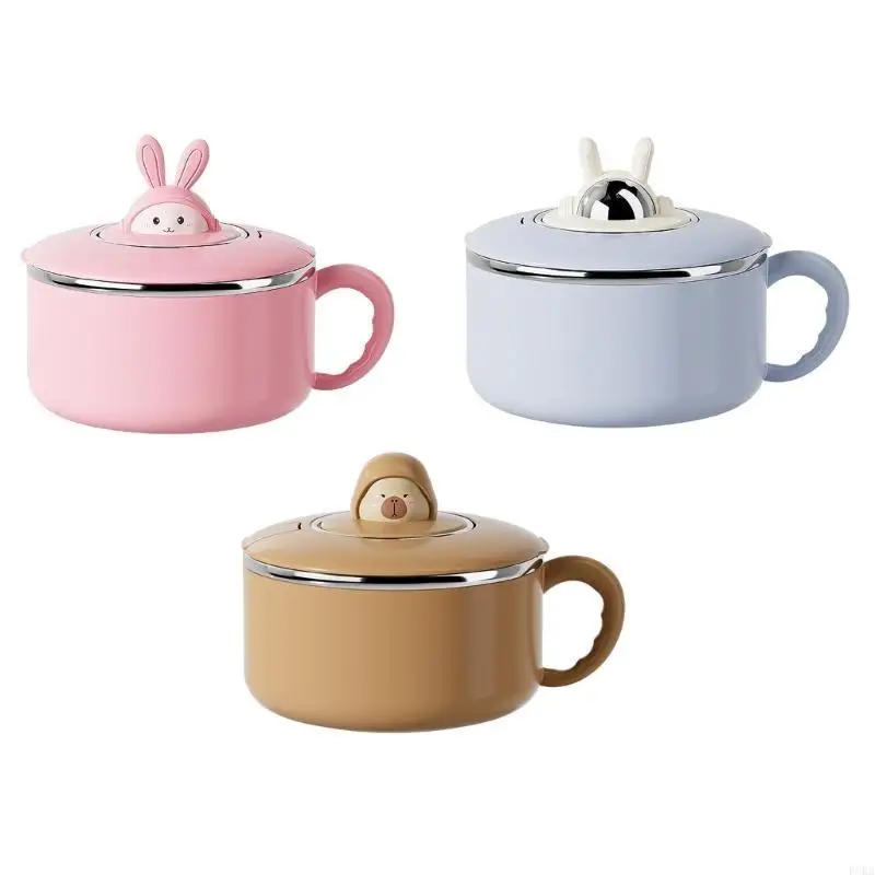   Stainless Steels Ramen Bowl with Sealing Lid Heat Resistant Lunch Container Tableware with Phone Stand for Office Use