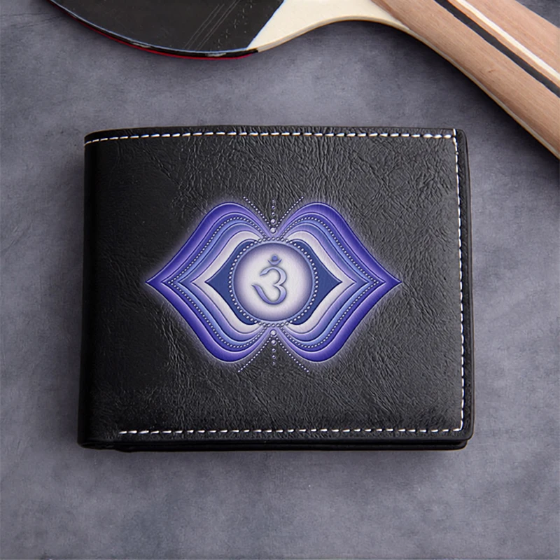Om Symbol Embossed PU Leather Wallet Minimalist Design for Men Lightweight Durable Business Style Compact Bi Fold Wallet