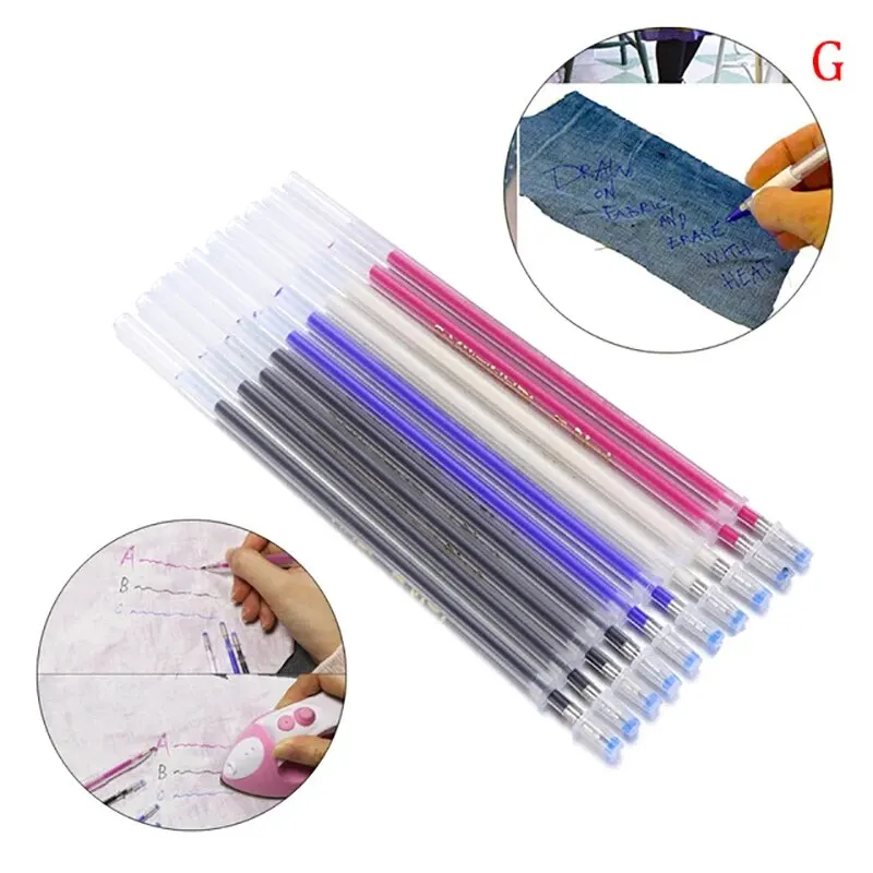 10pcs Heat Erasable/Water Soluble Pen Fabric Markers Out For Drawing Lines Leather Disappearing Marker Pens Sewing Accessories