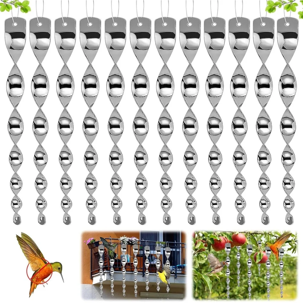 

12 шт. спиральные светоотражающие стержни для отпугивания птиц для использования в саду с выдвижной веревкой для полного покрытия и защиты собственности