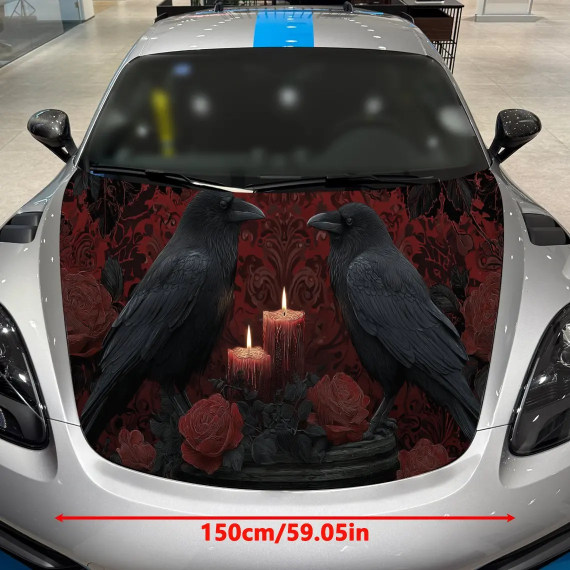 Gothic Crow and Candle Print car hood stickers, waterproof self-adhesive, scratch resistant, easy to stick, durable car PVC stic